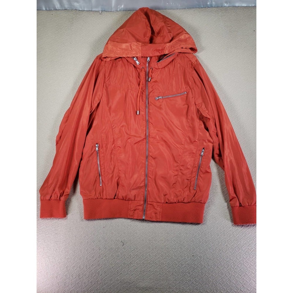 UGIZ Jacket Mens Large Orange Softshell Full Zip Up Hooded Windbreaker Nylon